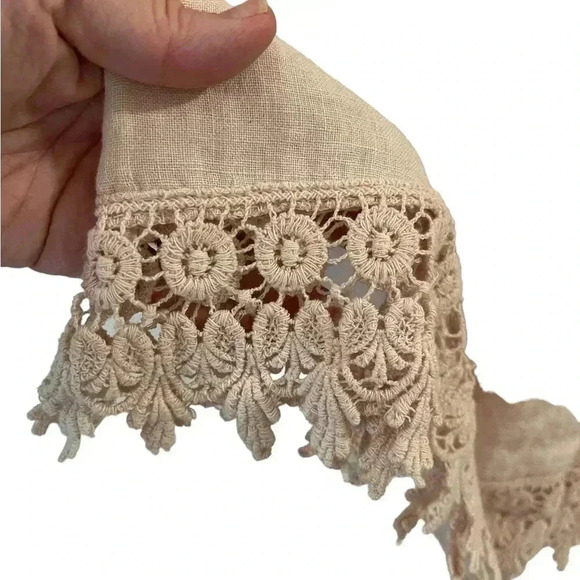 Terzo Milennio linen and crochet top lagenlook boho minimalist neutral pink med - Picture 4 of 8